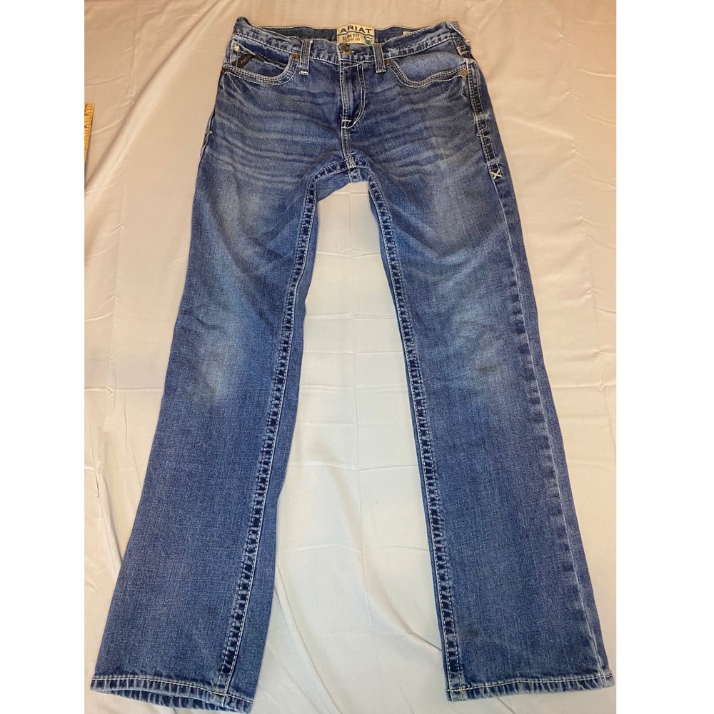 Ariat M7 Slim Fit Straight Leg Mens 32x34 Blue Jeans Excellent Medium Wash Denim